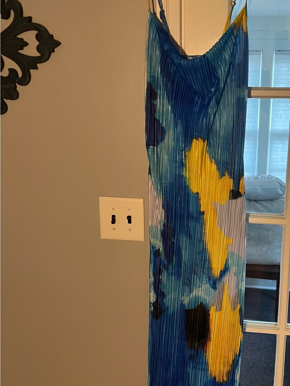 Blue and Yellow Pleated Maxi Slip Dress sz L